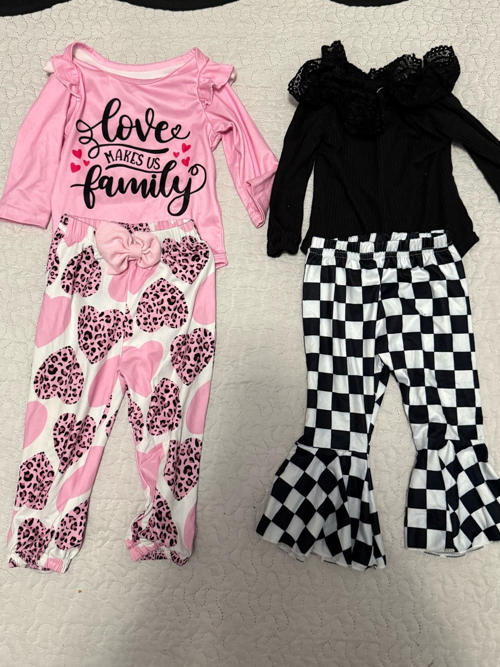 3-6 month outfits black onesie with checkered flared leggings pink heart outfit